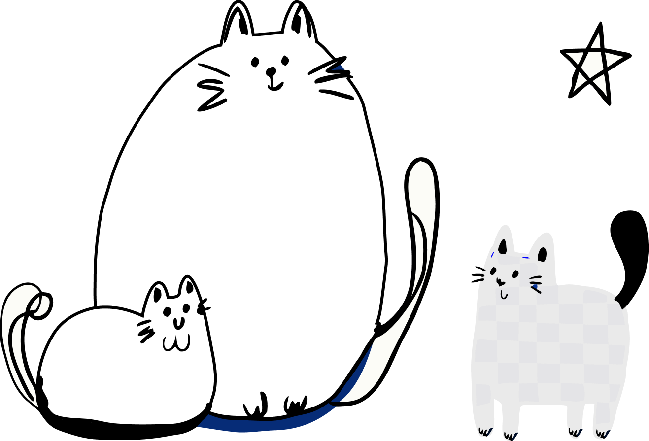 Three playful illustrated cats